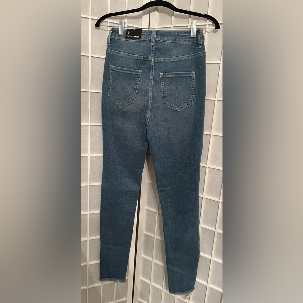 FASHION NOVA Little Miss High Rise Distressed Jeans - Light Blue Wash - Picture 7 of 9